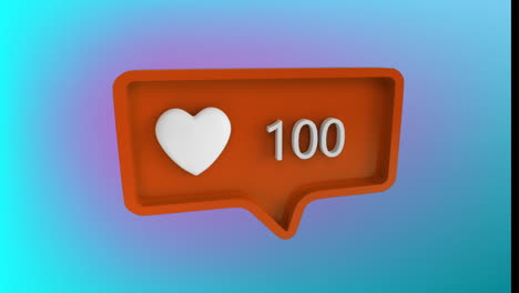 animación del icono del corazón y los números en la burbuja de habla roja