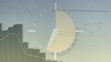 animation of financial data processing over moving clock