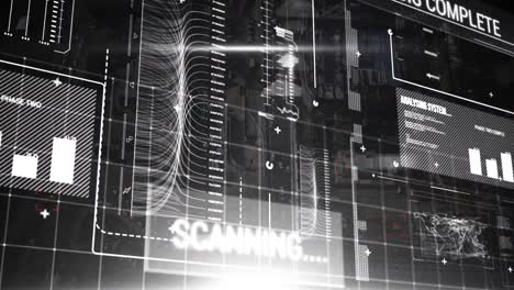 animation of infographic data scanning on digital interface over city street