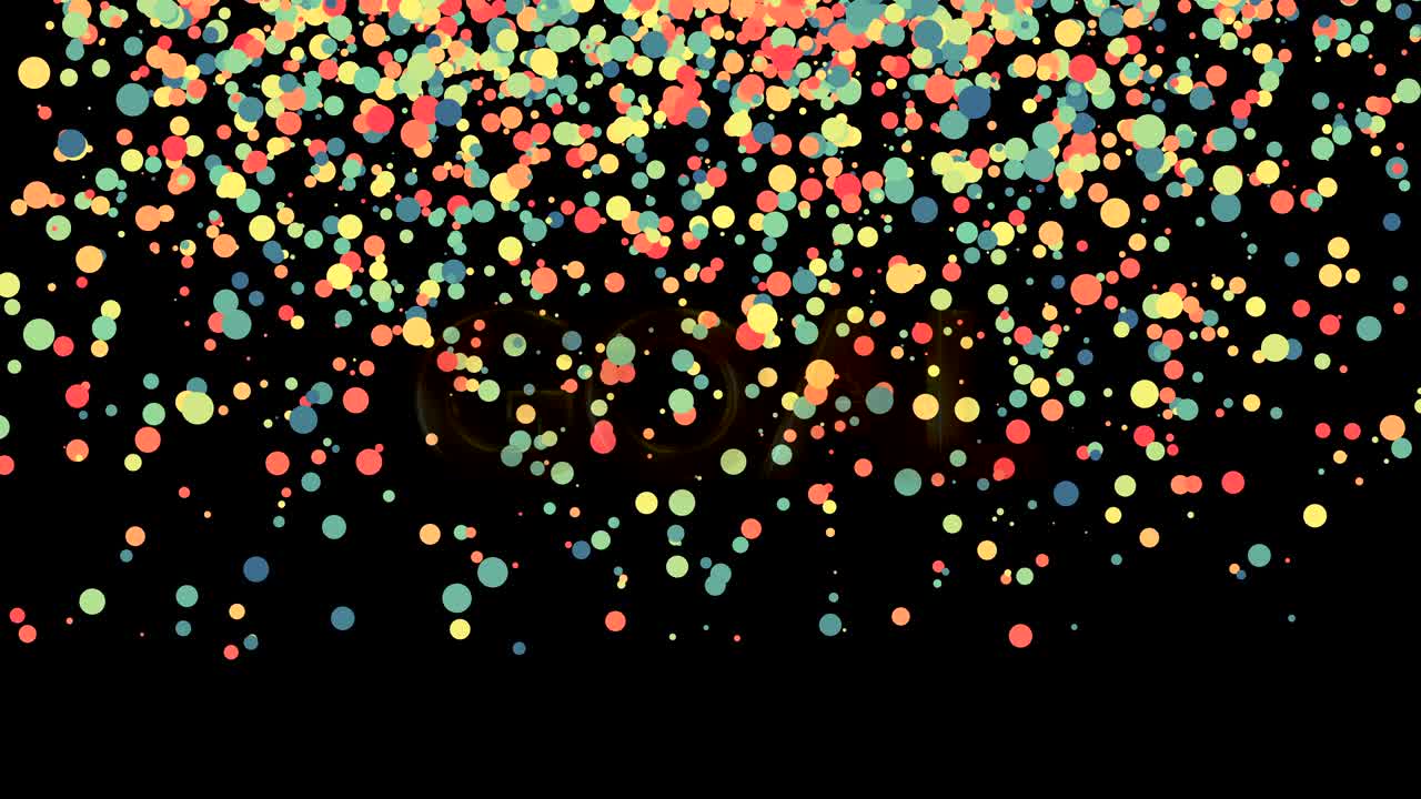 금색 텍스트와 입자 다채로운 배경