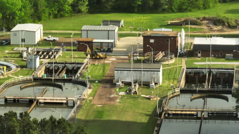 collierville wastewater treatment plant in tennessee, showing operational facility in daylight, aerial view