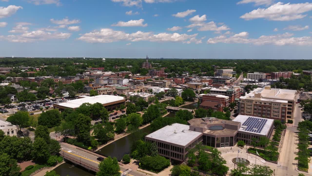 Aerial View of a Charming Town with a River