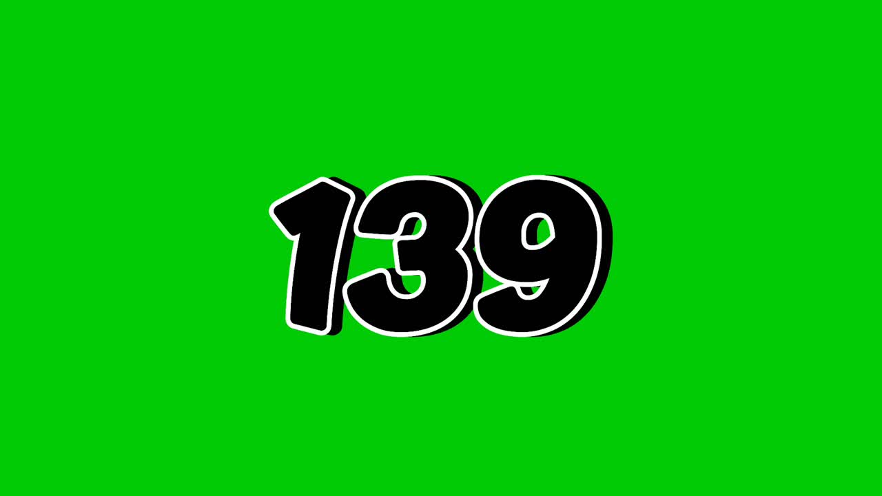 Number 139 Reveal Animation with Smoke Effect on Green Screen Black Cartoon Style Motion Graphic Element