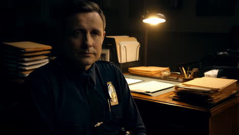 police officer in dark office