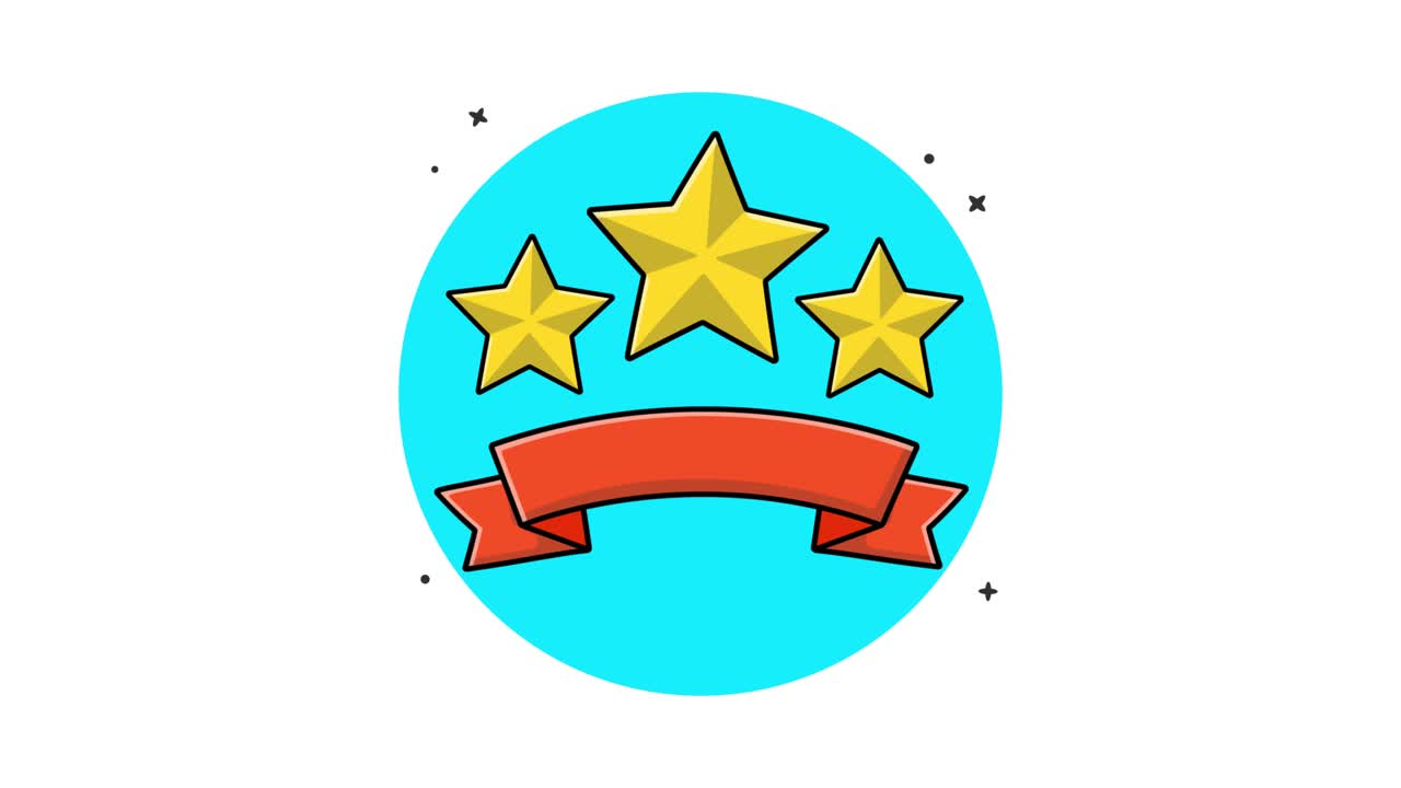 Illustrazione animata di tre stelle e un nastro rosso
