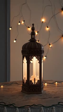 ornate wooden lantern with islamic design