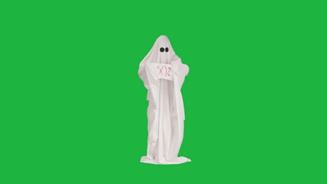 ghost with 50% off sign on green screen