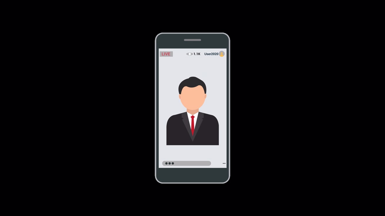 Animated Smartphone Displaying Live Stream with Business Man Avatar
