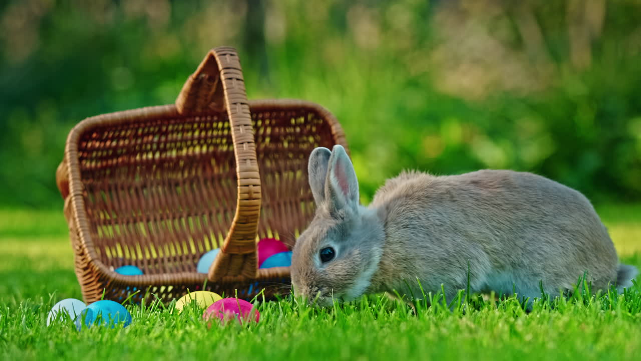 conejo de pascua en una canasta de jardín
