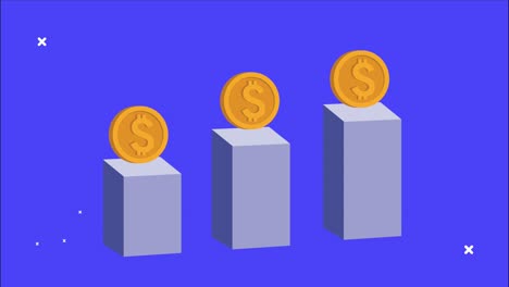 financial animation with statistics bars and coins