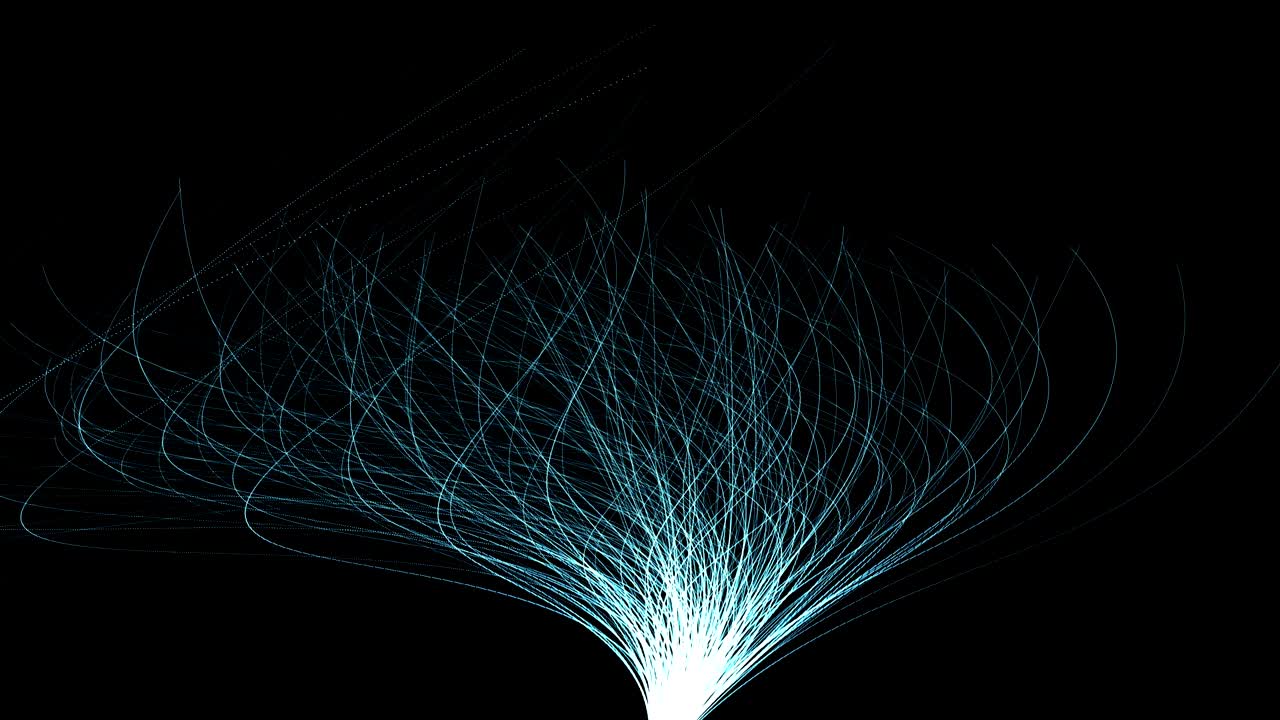 Abstract futuristic bright blue particle tree wind move with strands of light