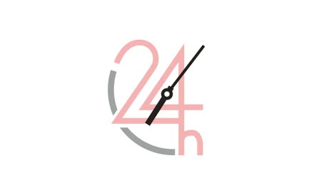 24 hours. clock with number. the passing of time. graphic element on white background. animated illustration