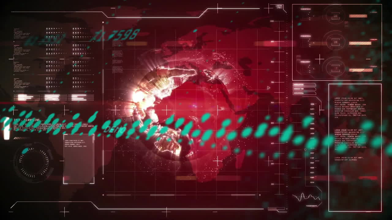 animación del globo y procesamiento de datos financieros en pantalla