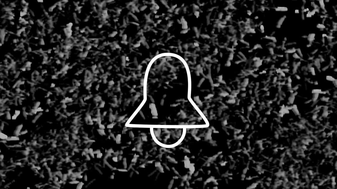 단색 잔디 배경에  ⁇ 색 네온 종 기호의 애니메이션