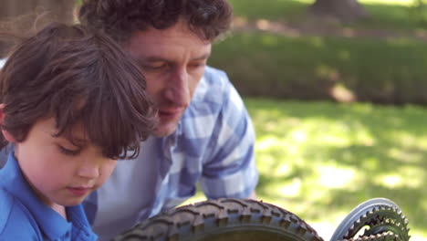 Padre-E-Hijo-Reparando-Una-Bicicleta