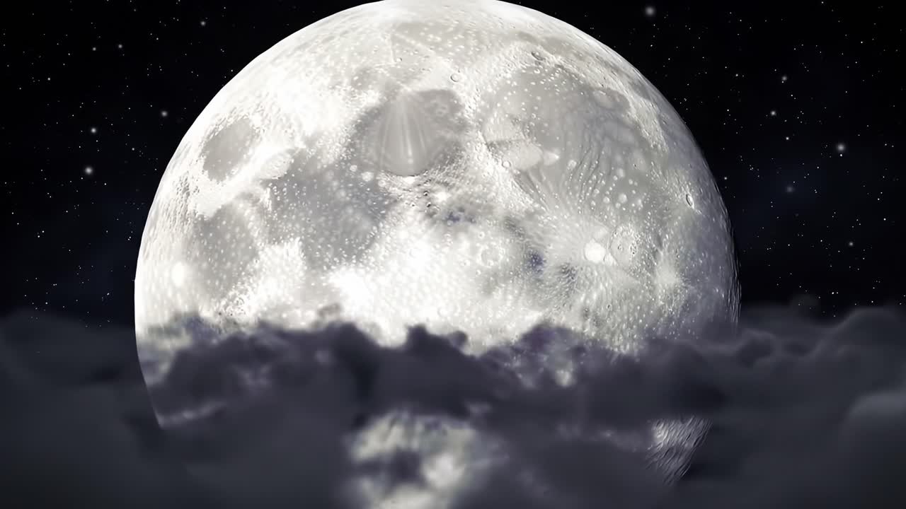 A Captivating View of a Full Moon Illuminating the Night Sky, Casting Ethereal Light on Surrounding Clouds and Stars in a Mystic Atmosphere