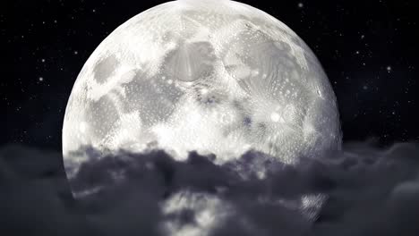 a captivating view of a full moon illuminating the night sky, casting ethereal light on surrounding clouds and stars in a mystic atmosphere