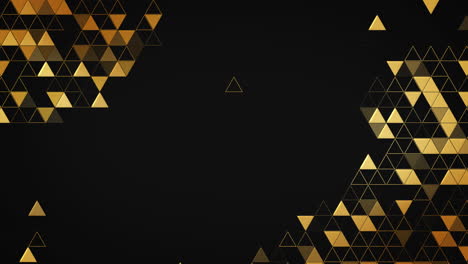 abstract animated black background with gold triangle shapes. loop motion graphic. copy space.
