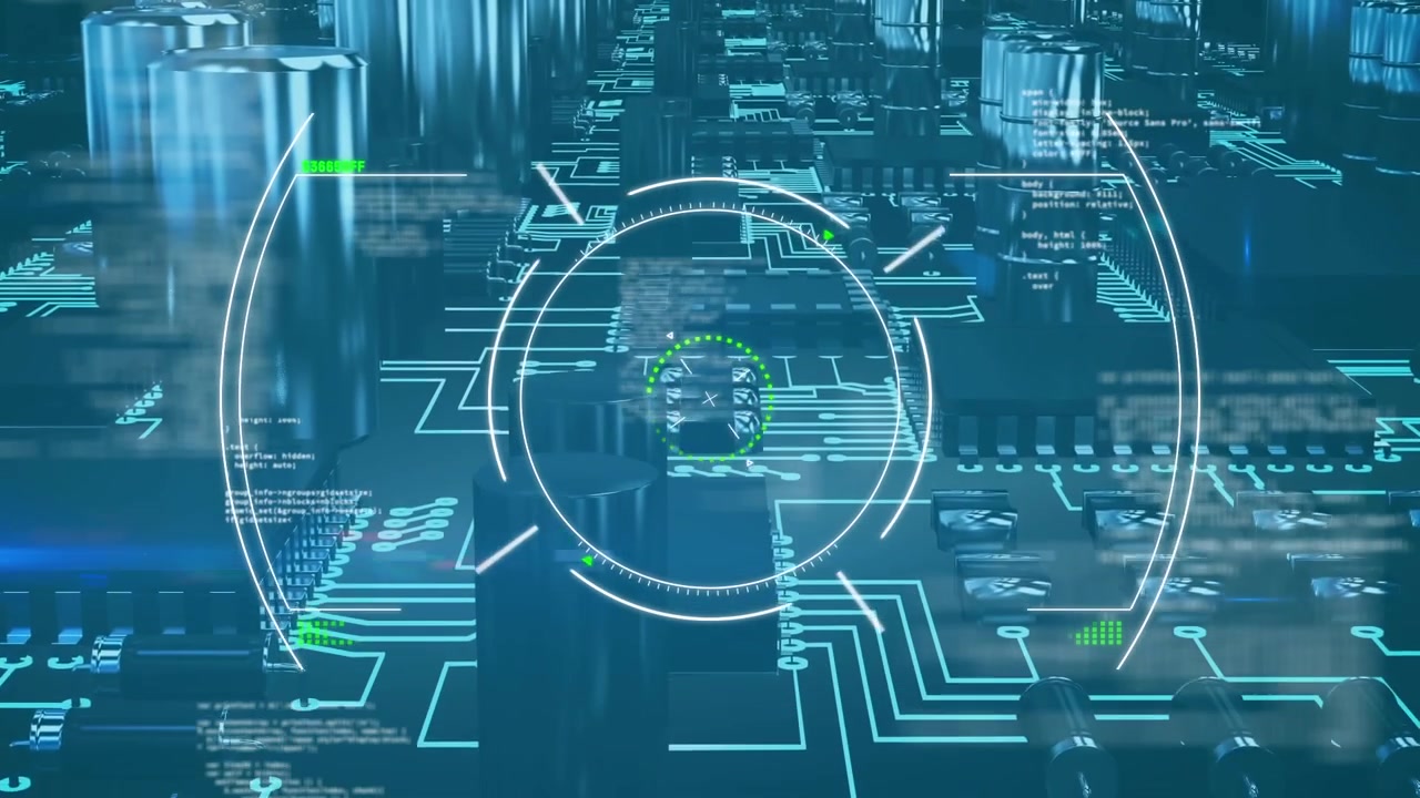 Animation of scope scanning, data processing over computer circuit board
