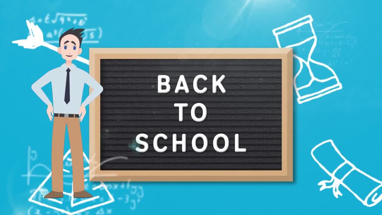 학교 아이콘과 학교 텍스트로 돌아가는 남자 이야기의 애니메이션