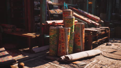 a colorful rug shop in the middle east