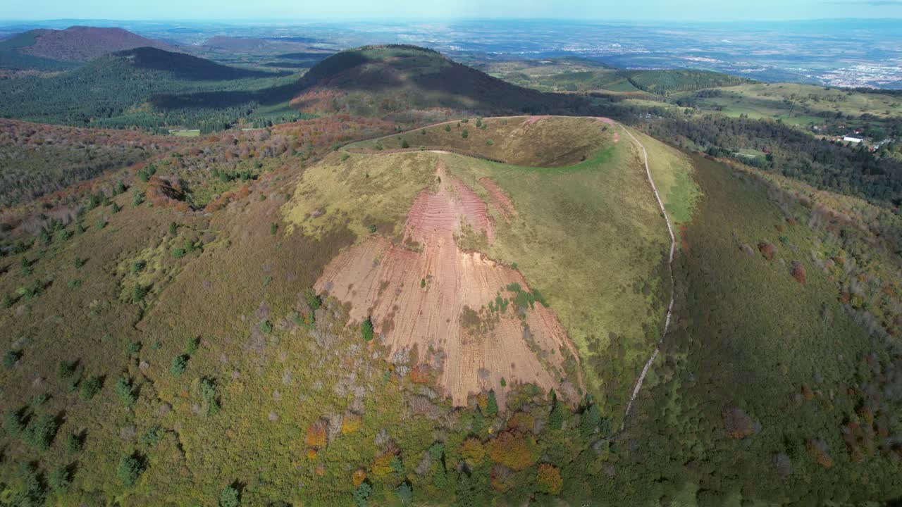 Beautiful aerial view of Puy de Pariou volcano, serene and green
