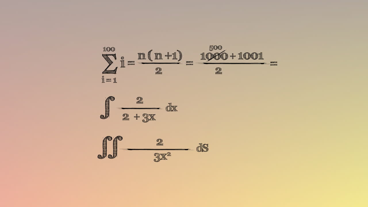 animación de ecuaciones matemáticas sobre un fondo naranja y amarillo