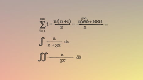 animación de ecuaciones matemáticas sobre un fondo naranja y amarillo