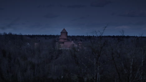 medieval castle at night in a forrest