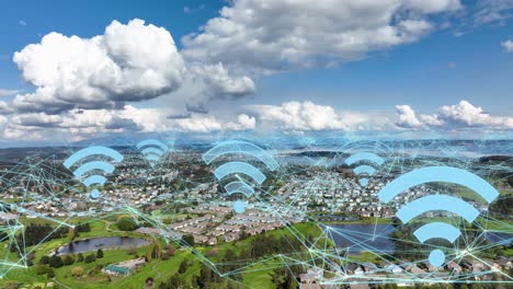 animación de internet de las cosas conectando hogares a través de la nube