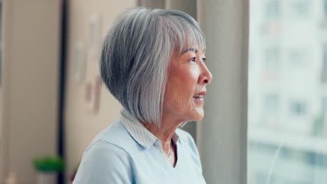 senior, woman and thinking with memory at window