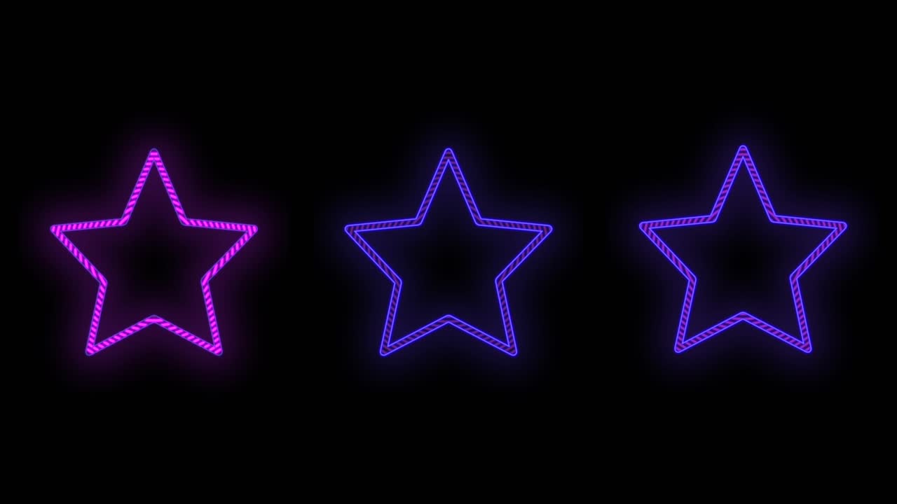 Motivo di stelle viola neon pulsante, in 5 file