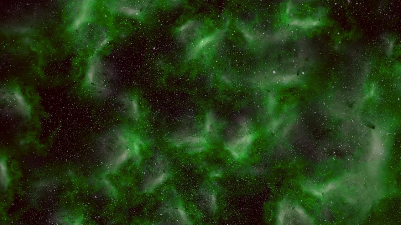 una magnífica nebulosa verde iluminada en primer plano brilla en medio del fondo estrellado