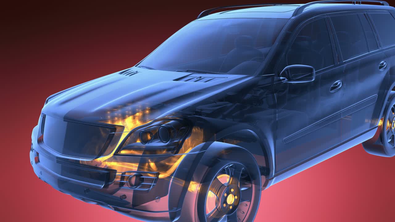 투명한 차가 회전합니다.