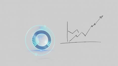 Animation-of-clock-and-hand-drawn-statistics-on-grey-background