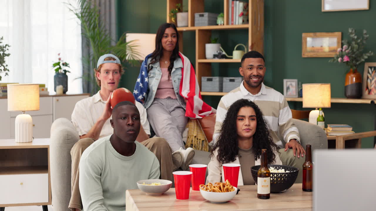 Group of friends celebrating while watching TV