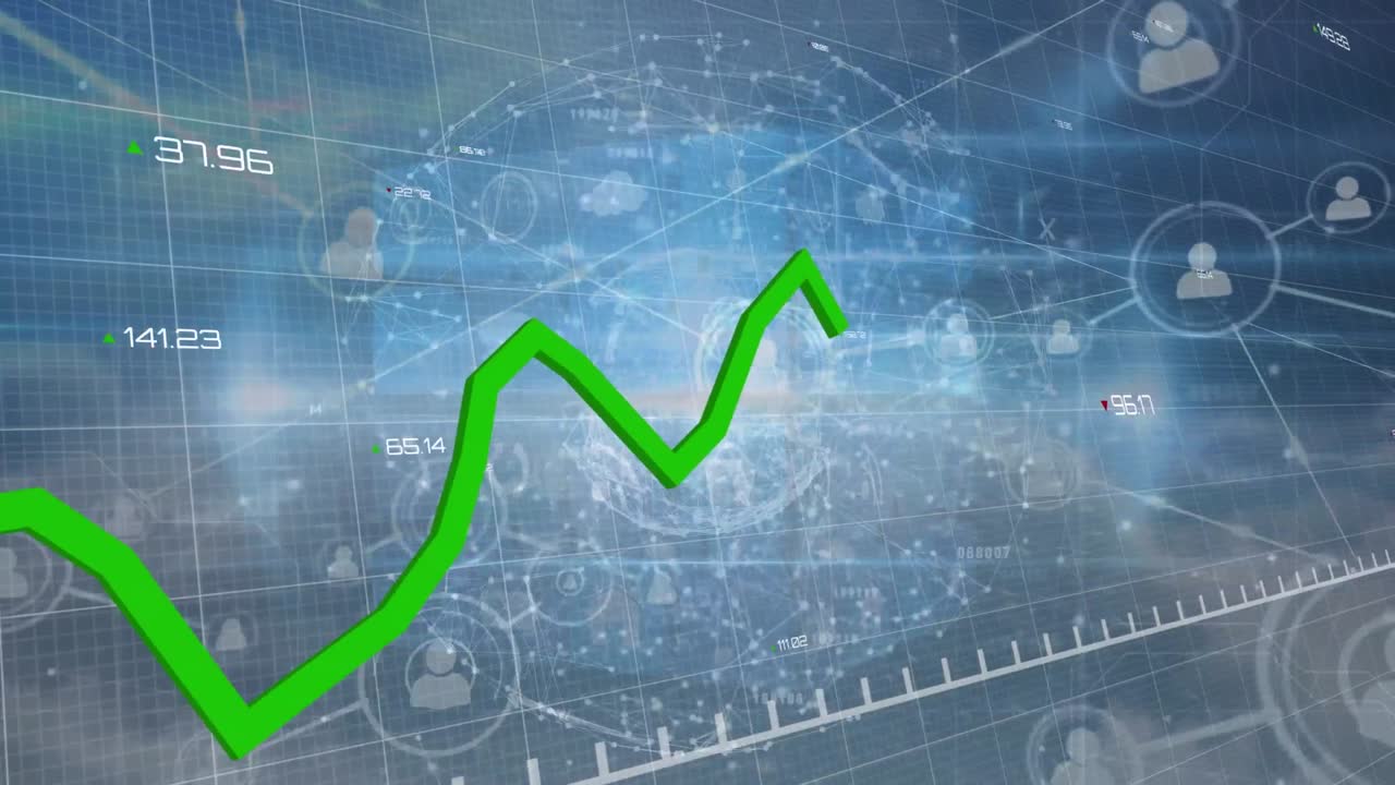 animación de la línea verde y procesamiento de datos sobre el globo y la cuadrícula