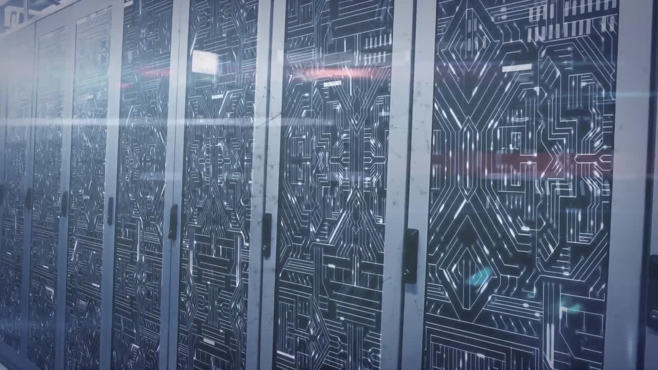 animación de formas y puntos de luz sobre la sala del servidor