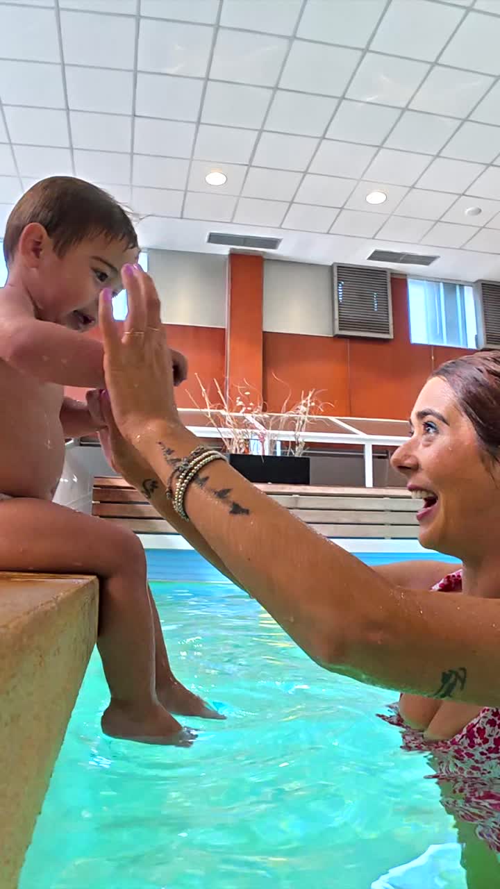 Mother and child enjoying time together in the swimming pool