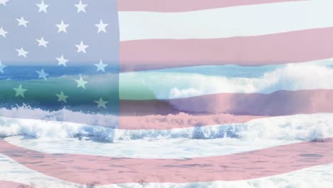 Animation-Der-Flagge-Der-USA,-Die-über-Eine-Welle-Im-Meer-Weht