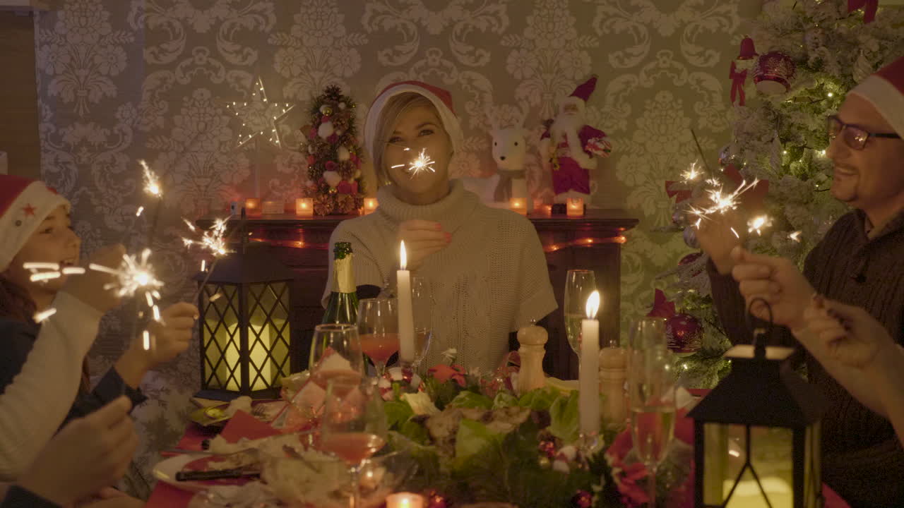 Family Christmas Celebration with Sparklers