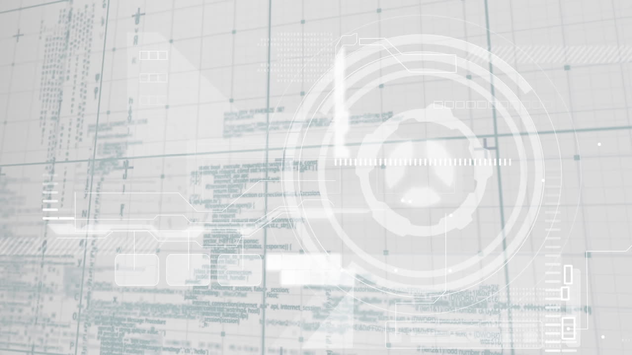 Animation of data processing with scope scanning on white background