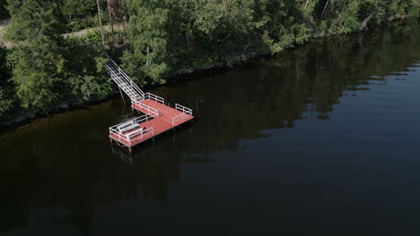 peaceful lakeside dock with forest background