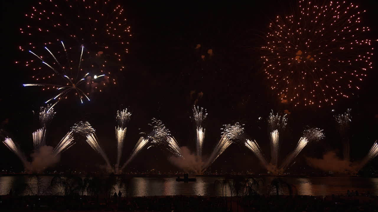 Fireworks on the sky at the Cannes Fireworks Festival at night