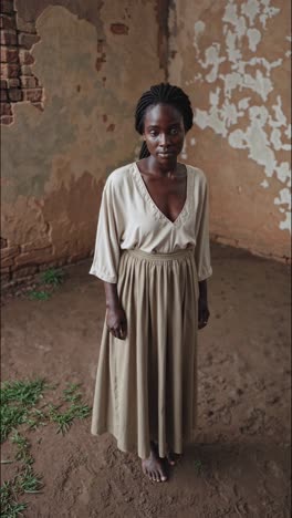 woman in traditional clothing in an old building