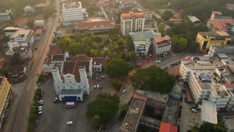 aerial drone shot of udupi town during a serene sunrise