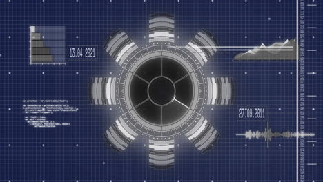 animation of data processing and diagrams on blue background