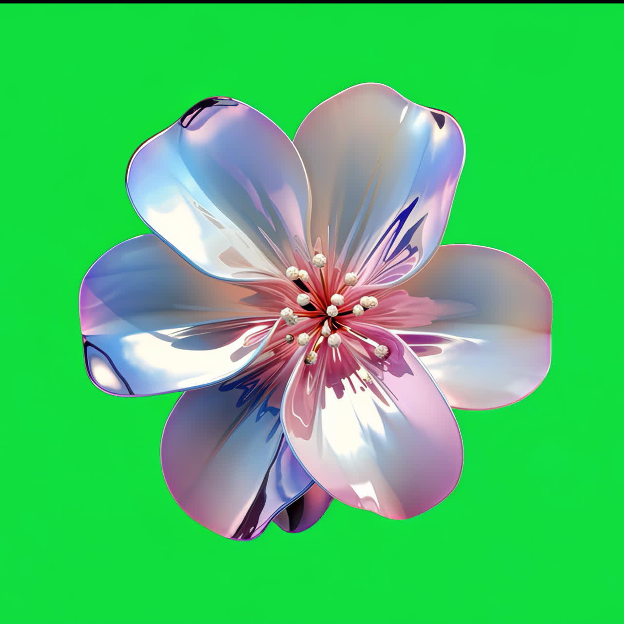 Iridescent flower animation isolated asset, transparent 4K video, alpha channel, ProRes 4444