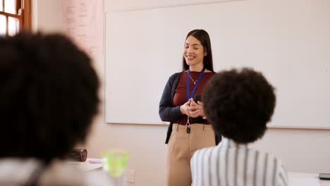 professor, classroom and student with question