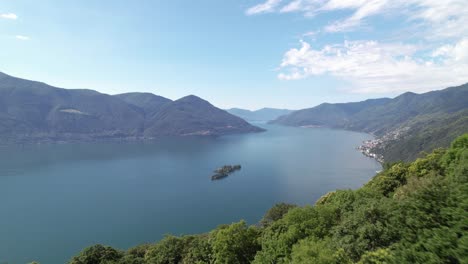 Idyllic-island-Brissago-in-the-wonderful-mountain-panorama-in-Ticino,-aerial